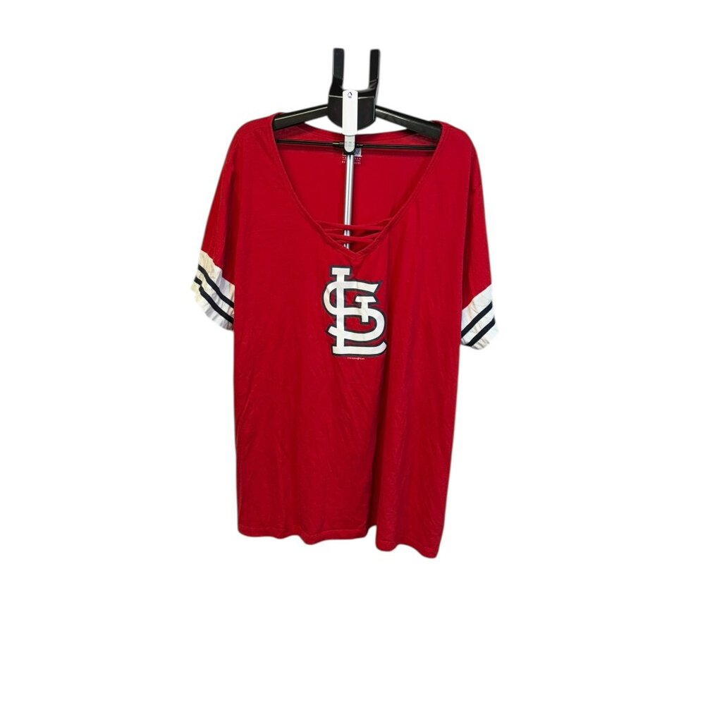 Women's New Era St Louis Cardinals Red Stripes Short Sleeve T-Shirt - 4X